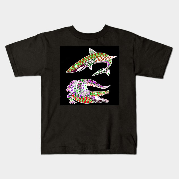 the kings of the nature the shark and the florida alligator Kids T-Shirt by jorge_lebeau